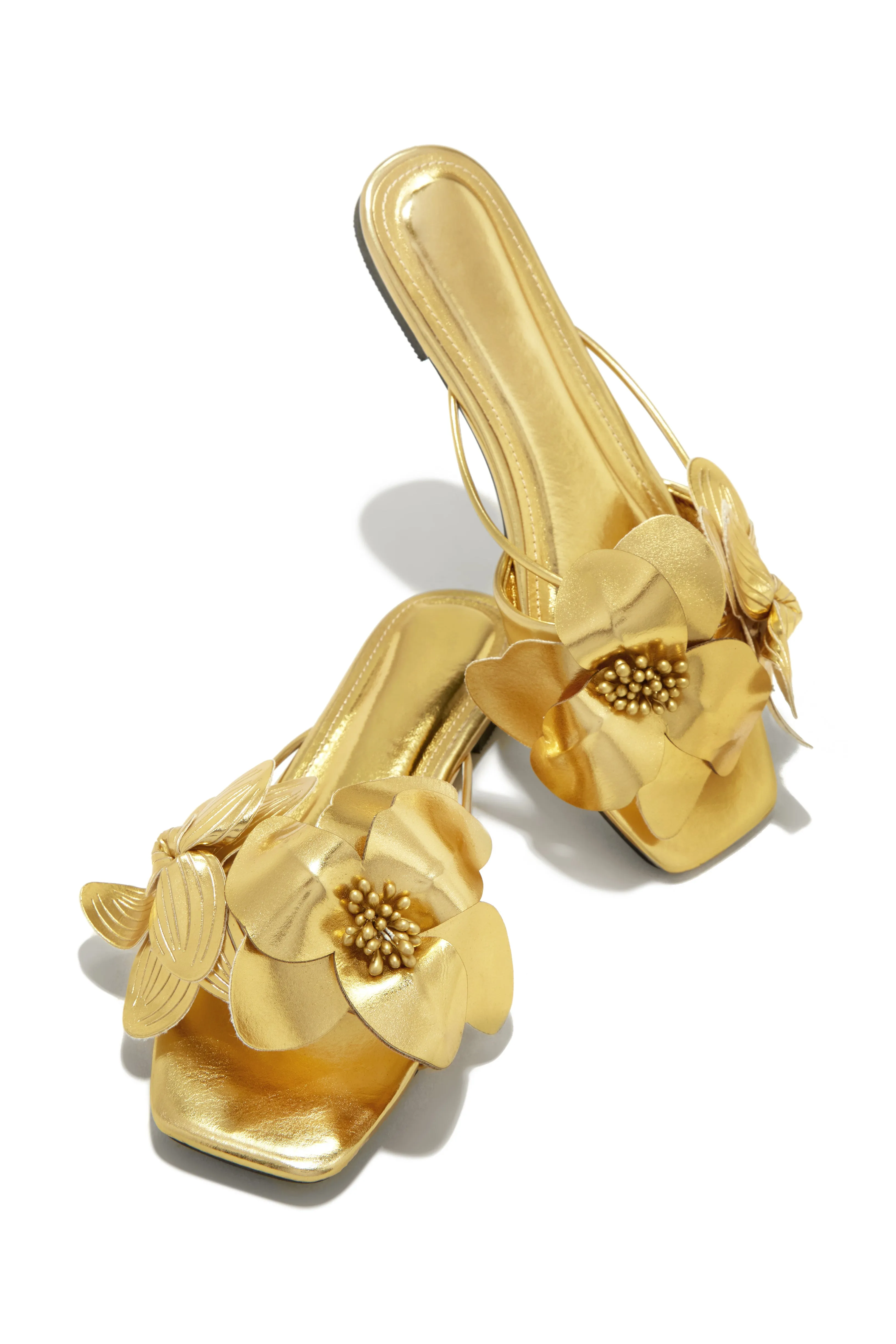 Golden Hour Floral Detail Slip On Sandals - Silver