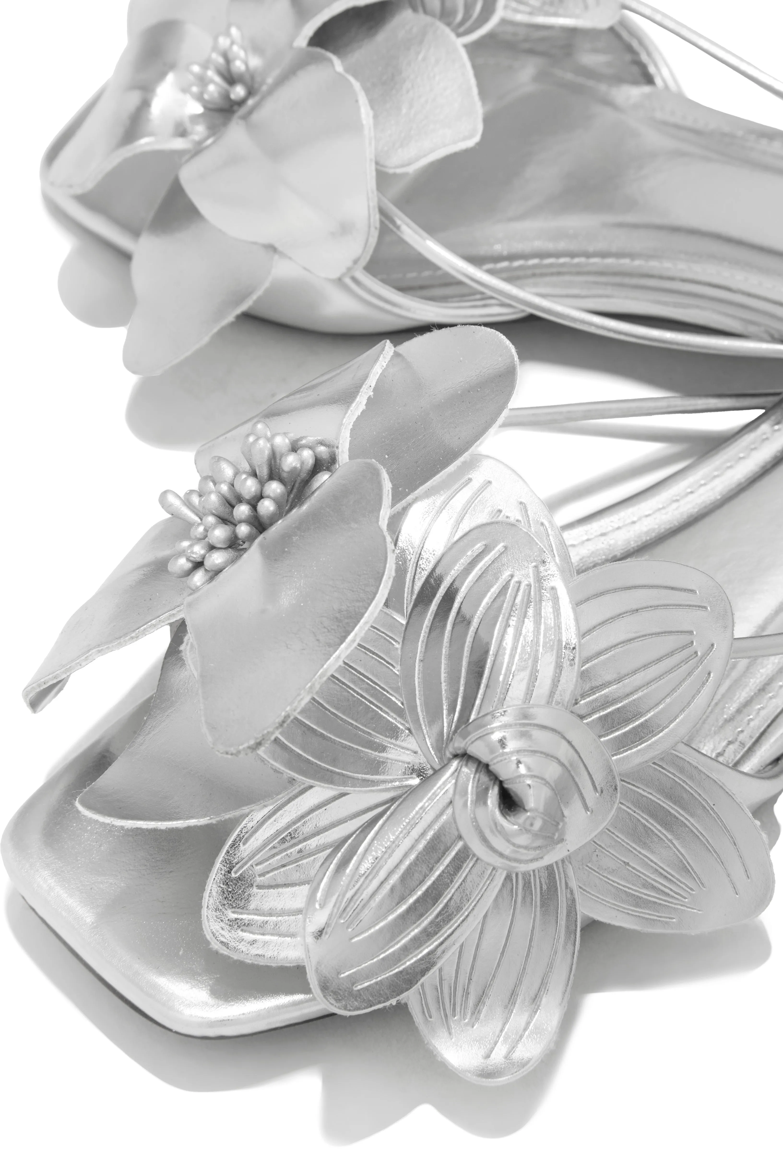 Golden Hour Floral Detail Slip On Sandals - Silver