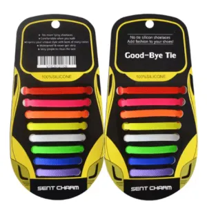 Good-Bye Tie Silicone Shoelaces, Rainbow 16 pc