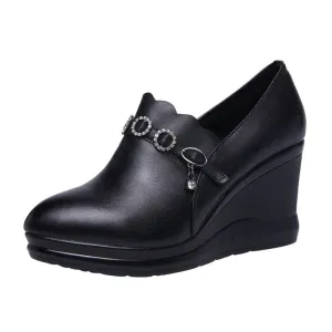 kamames Autumn And Winter Slope High Heel Waterproof Platform Deep Tip Single Shoes Women's Plush Black Large Size 40-43 Women's Shoes