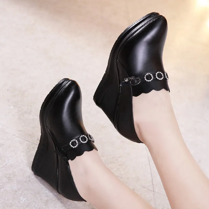 kamames Autumn And Winter Slope High Heel Waterproof Platform Deep Tip Single Shoes Women's Plush Black Large Size 40-43 Women's Shoes