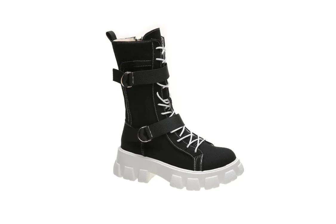 kamames female British style 2021 new autumn and winter plus velvet black tide lace motorcycle short boots women shoes