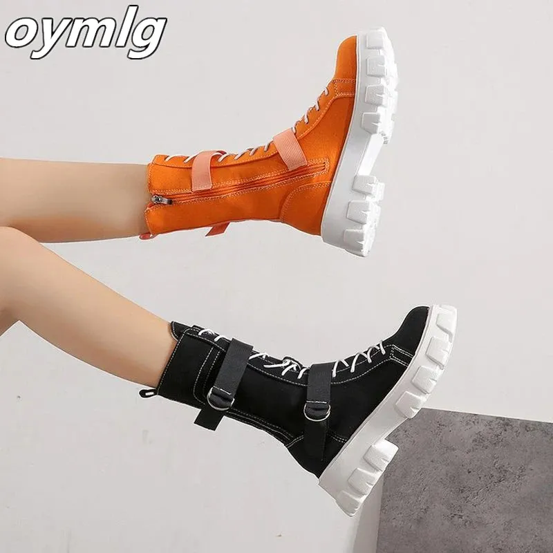 kamames female British style 2021 new autumn and winter plus velvet black tide lace motorcycle short boots women shoes