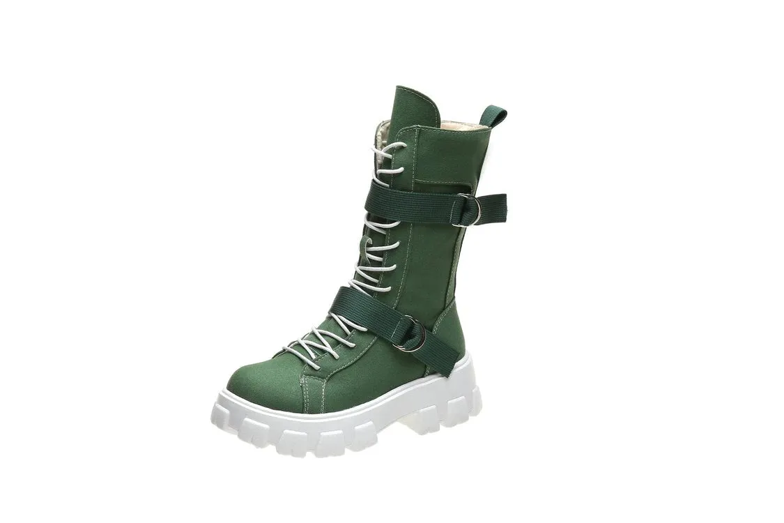 kamames female British style 2021 new autumn and winter plus velvet black tide lace motorcycle short boots women shoes