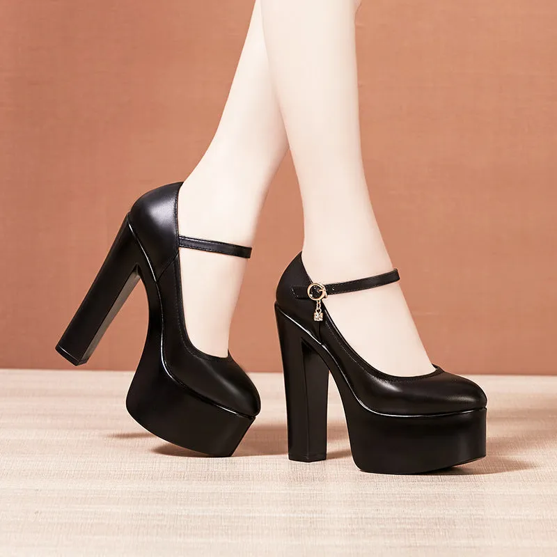 kamames High Heel 15CM Cheongsam Model Catwalk Shoes Women's Thick Soles Waterproof Table Pointed Professional Work Shoes Large Size Women's Singles Shoes