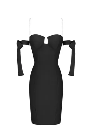 LOANNA PEARL DETAILS BLACK MIDI DRESS