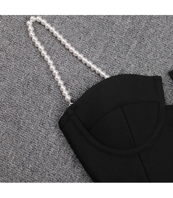 LOANNA PEARL DETAILS BLACK MIDI DRESS
