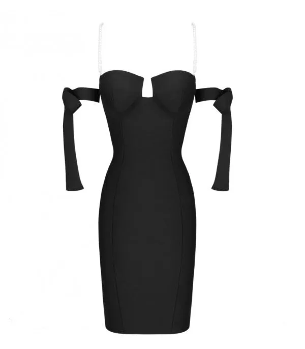 LOANNA PEARL DETAILS BLACK MIDI DRESS