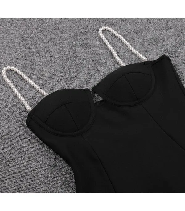 LOANNA PEARL DETAILS BLACK MIDI DRESS