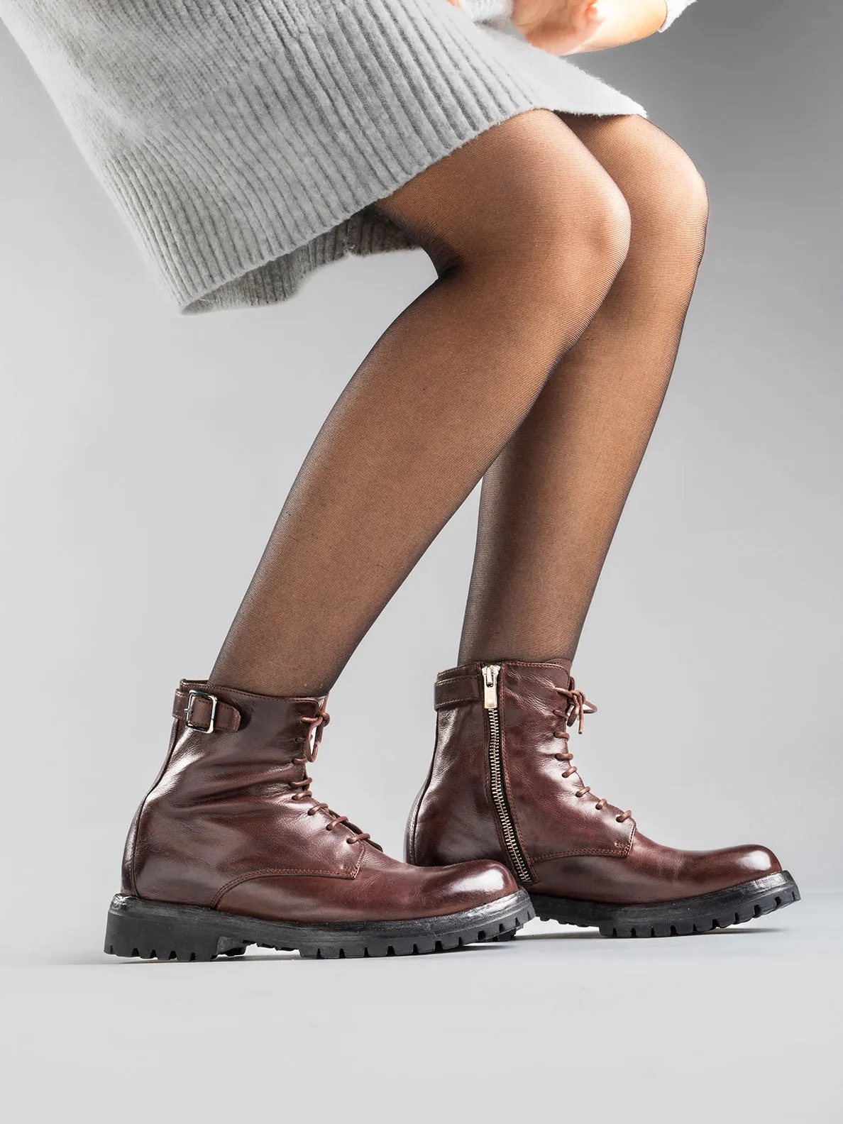 LORAINE 001 - Brown Leather Lace Up Boots