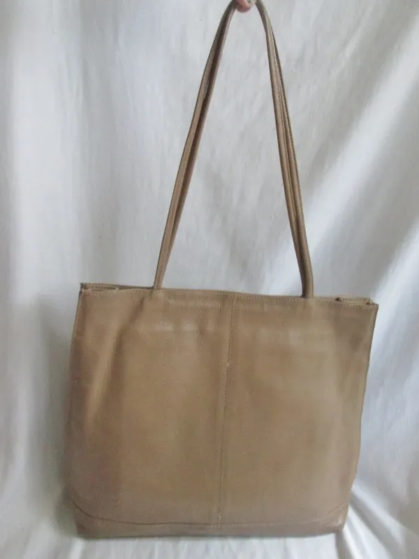 Made in ITALY genuine leather handbag shoulder pyramid bag Satchel Tote BEIGE TAN