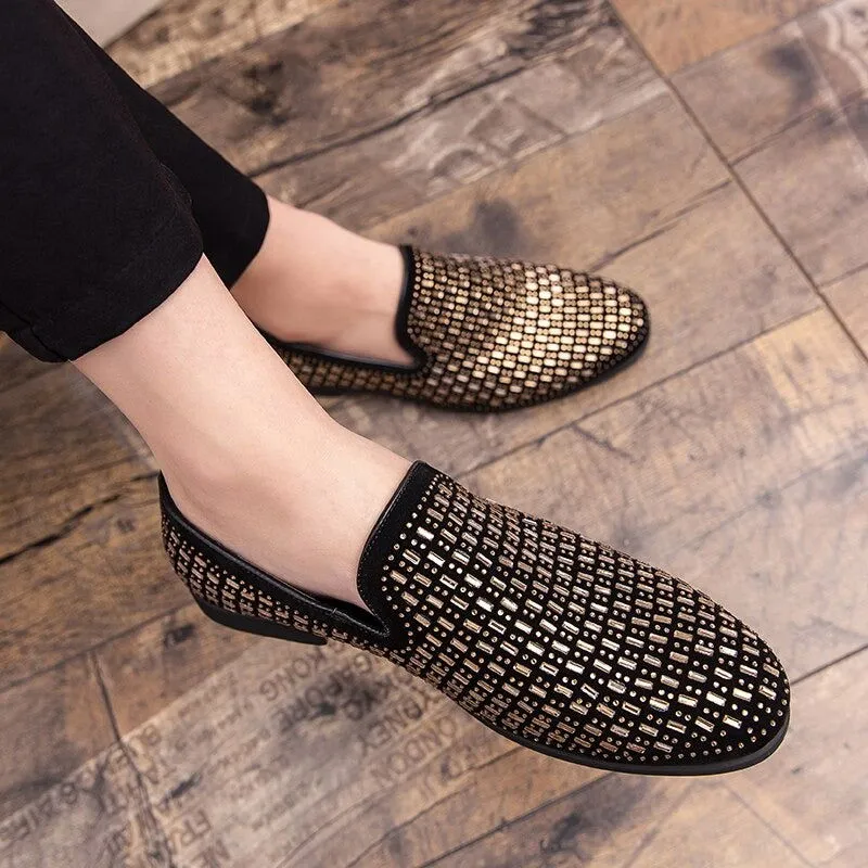 New Black Rhinestone Men Dress Shoes
