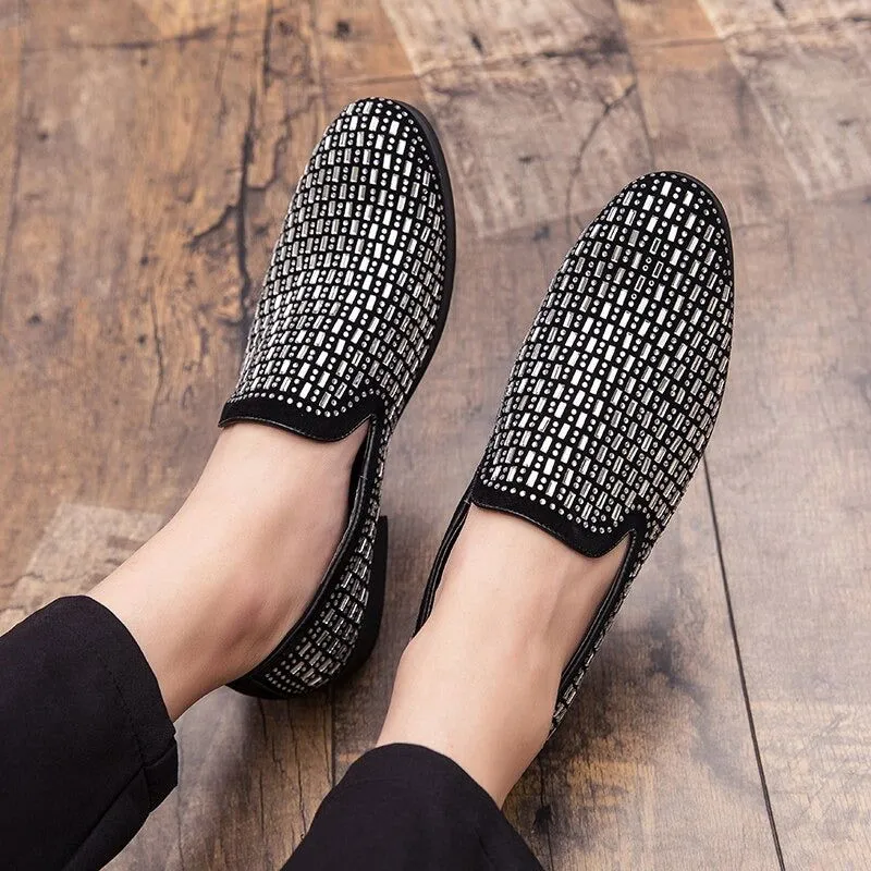 New Black Rhinestone Men Dress Shoes