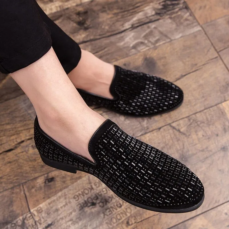 New Black Rhinestone Men Dress Shoes
