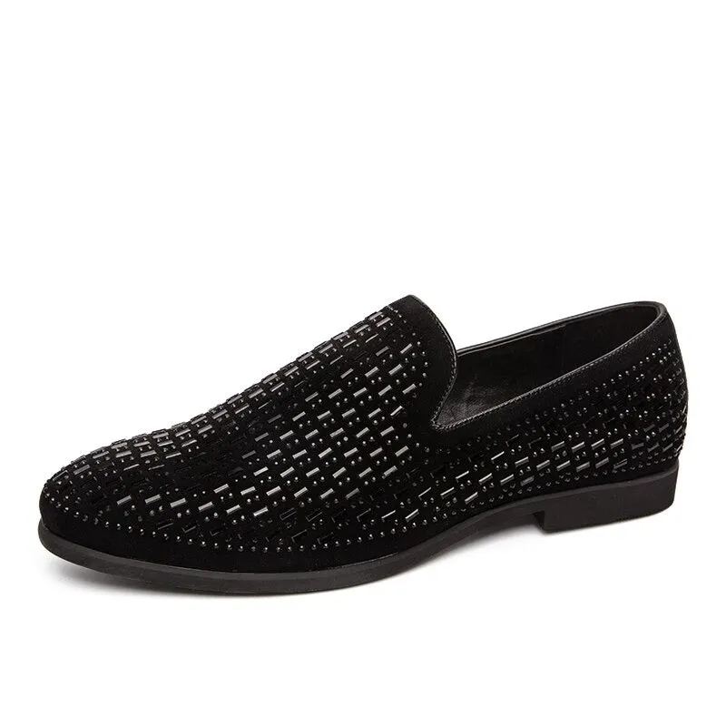 New Black Rhinestone Men Dress Shoes