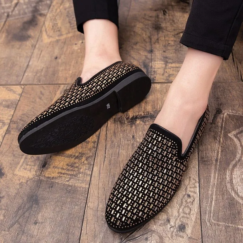 New Black Rhinestone Men Dress Shoes
