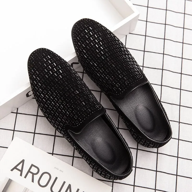 New Black Rhinestone Men Dress Shoes