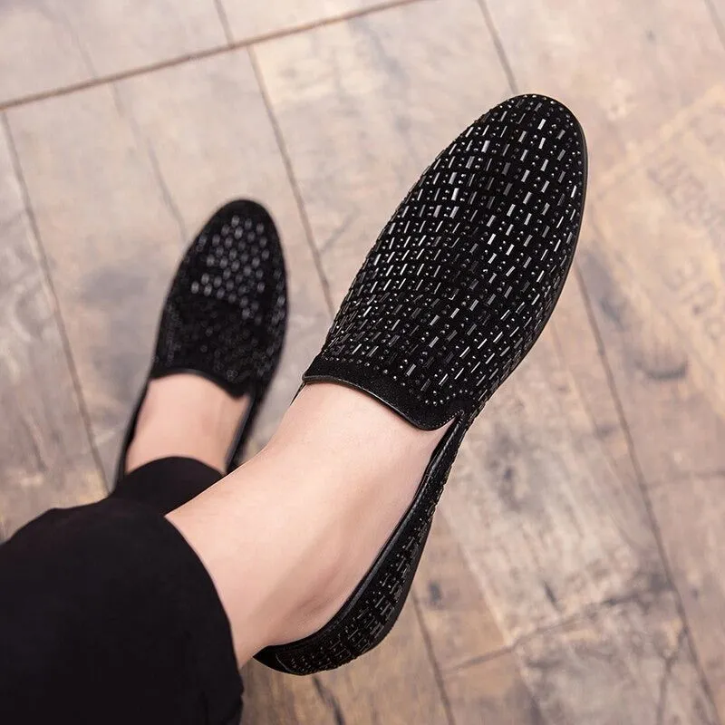 New Black Rhinestone Men Dress Shoes