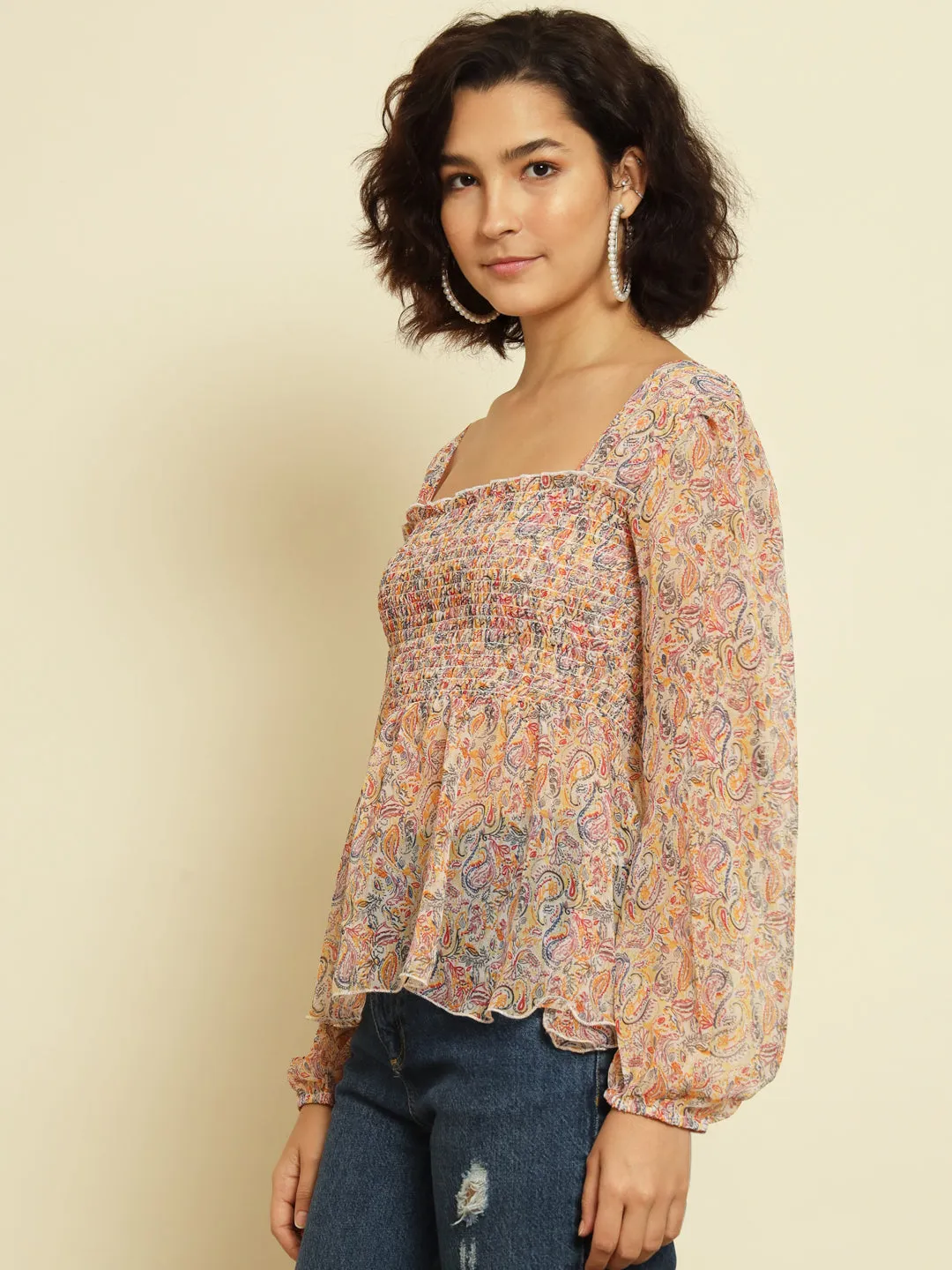 Paisley Printed Peplum Top