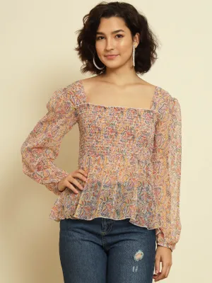Paisley Printed Peplum Top