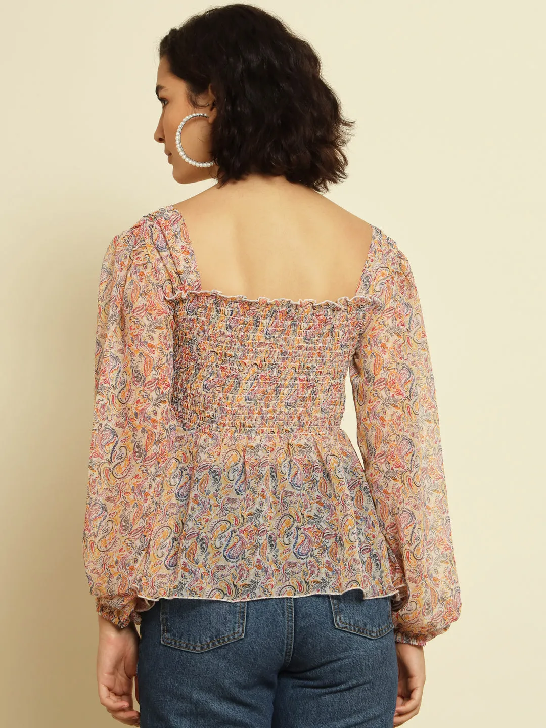 Paisley Printed Peplum Top