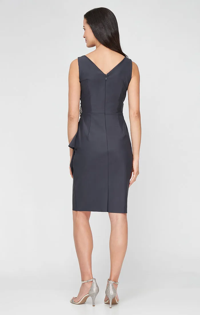 Petite Side Ruched Compression Collection Dress with Surplice Neckline & Beaded Detail at Hip