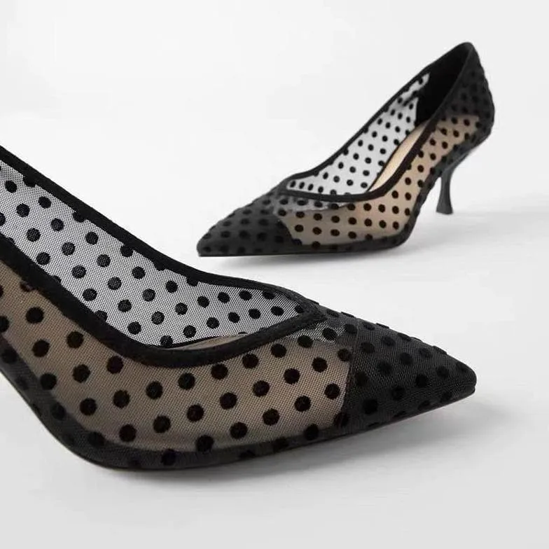 Pointed Toe High Polka Dot Heels