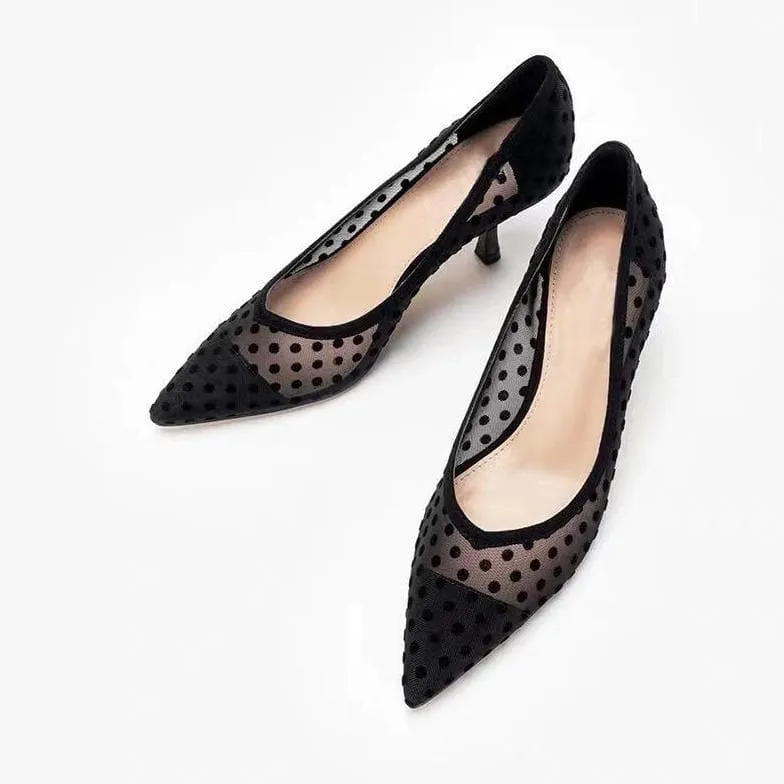 Pointed Toe High Polka Dot Heels