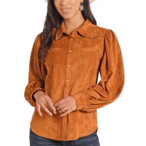 Rough Stock Women's Sued Long Sleeve Snap Shirt