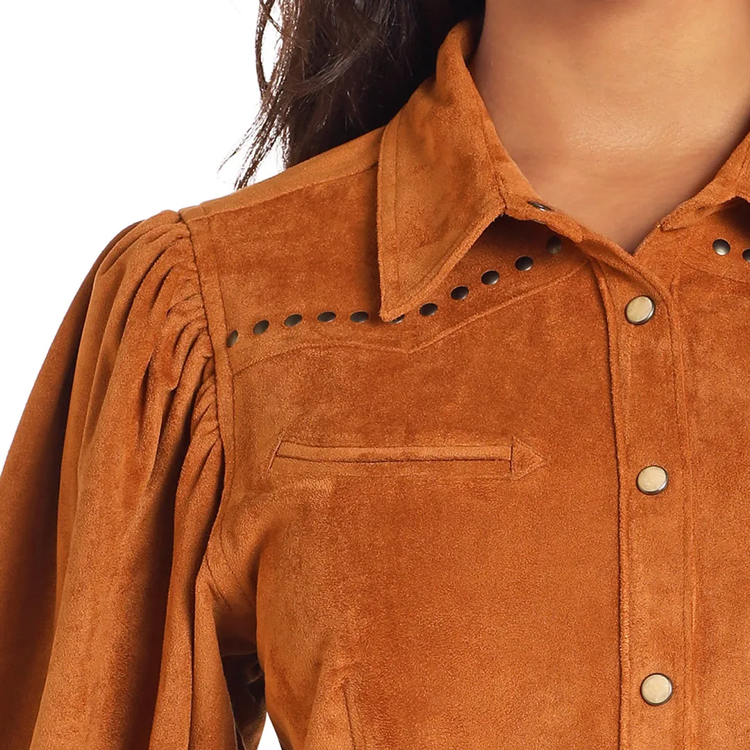 Rough Stock Women's Sued Long Sleeve Snap Shirt