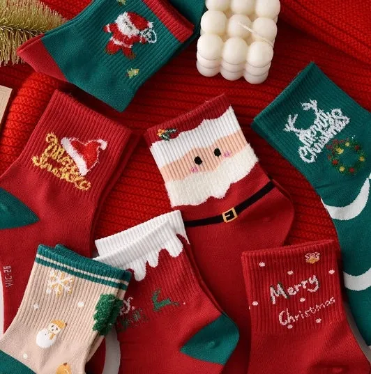 ROYALUCK 5 Pairs Women's Autumn and Winter Christmas Socks Mid-length Socks