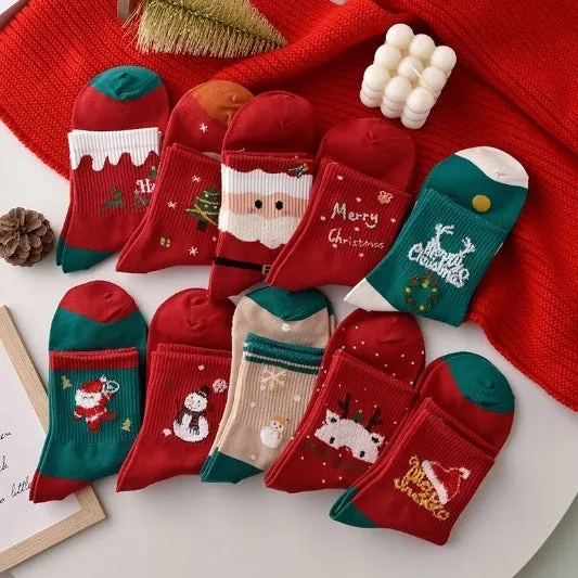 ROYALUCK 5 Pairs Women's Autumn and Winter Christmas Socks Mid-length Socks