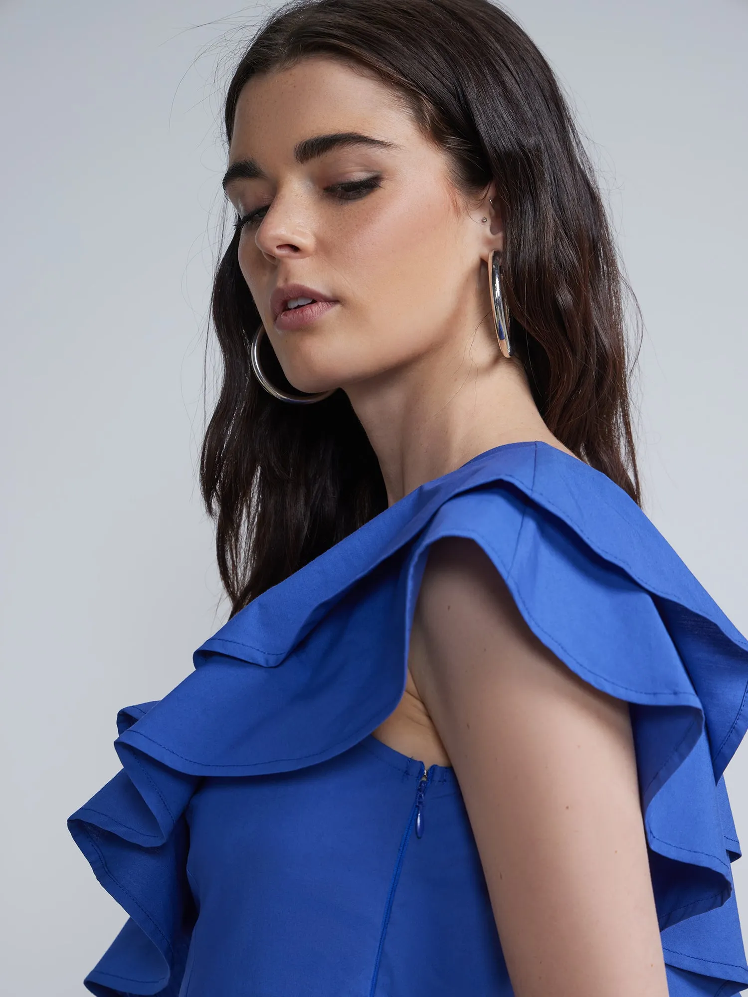 Ruffle Front One Shoulder Top