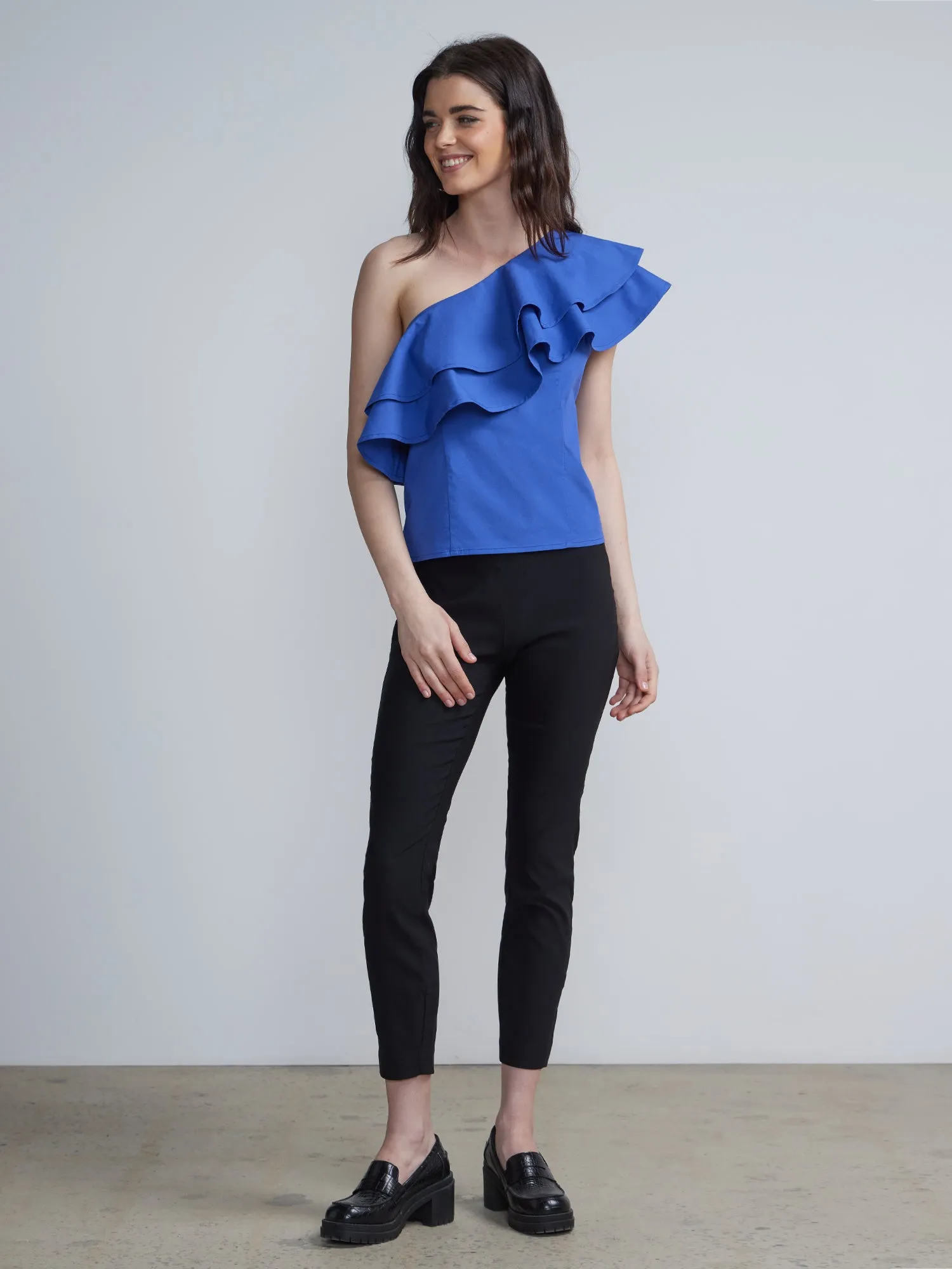Ruffle Front One Shoulder Top