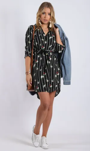 RV0156-12SS Johnny Collar Pinstripe Floral Printed Dress (Pack)