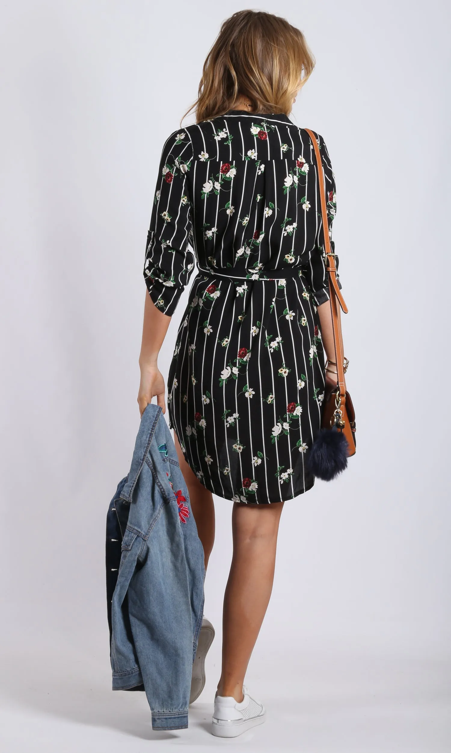 RV0156-12SS Johnny Collar Pinstripe Floral Printed Dress (Pack)