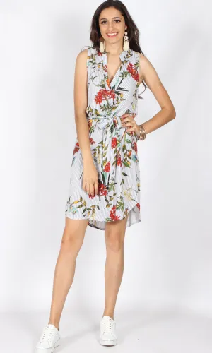 RV0156-15SS Johnny Collar Blue Pinstripe Floral Printed Dress (Pack)
