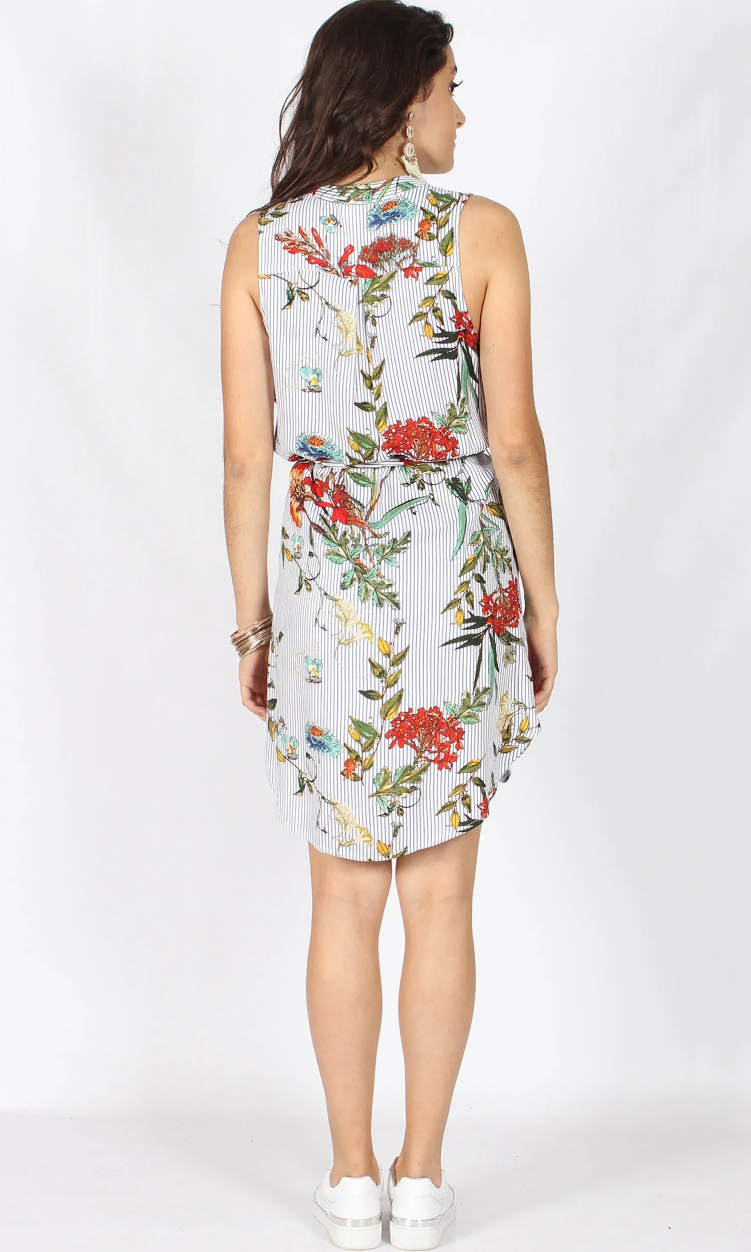 RV0156-15SS Johnny Collar Blue Pinstripe Floral Printed Dress (Pack)