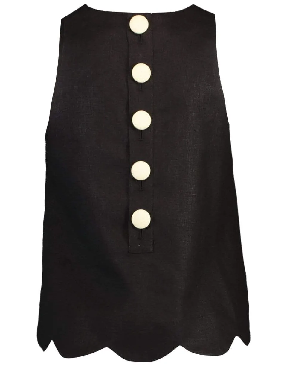 Scallop Black Linen Trapeze Top