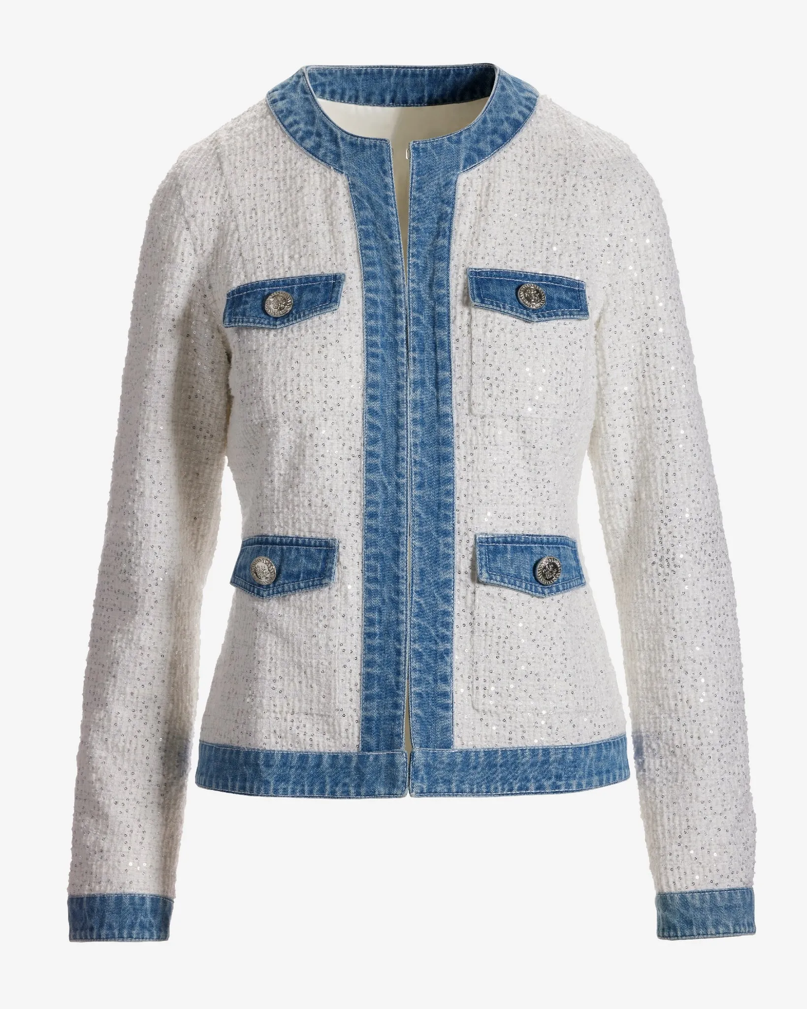 Shimmer Tweed Denim Trim Jacket Off White