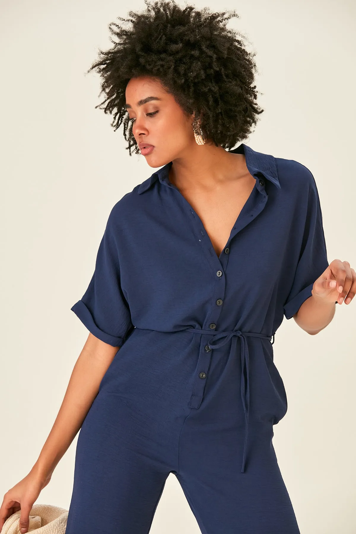 Shirt Jumpsuit in Navy