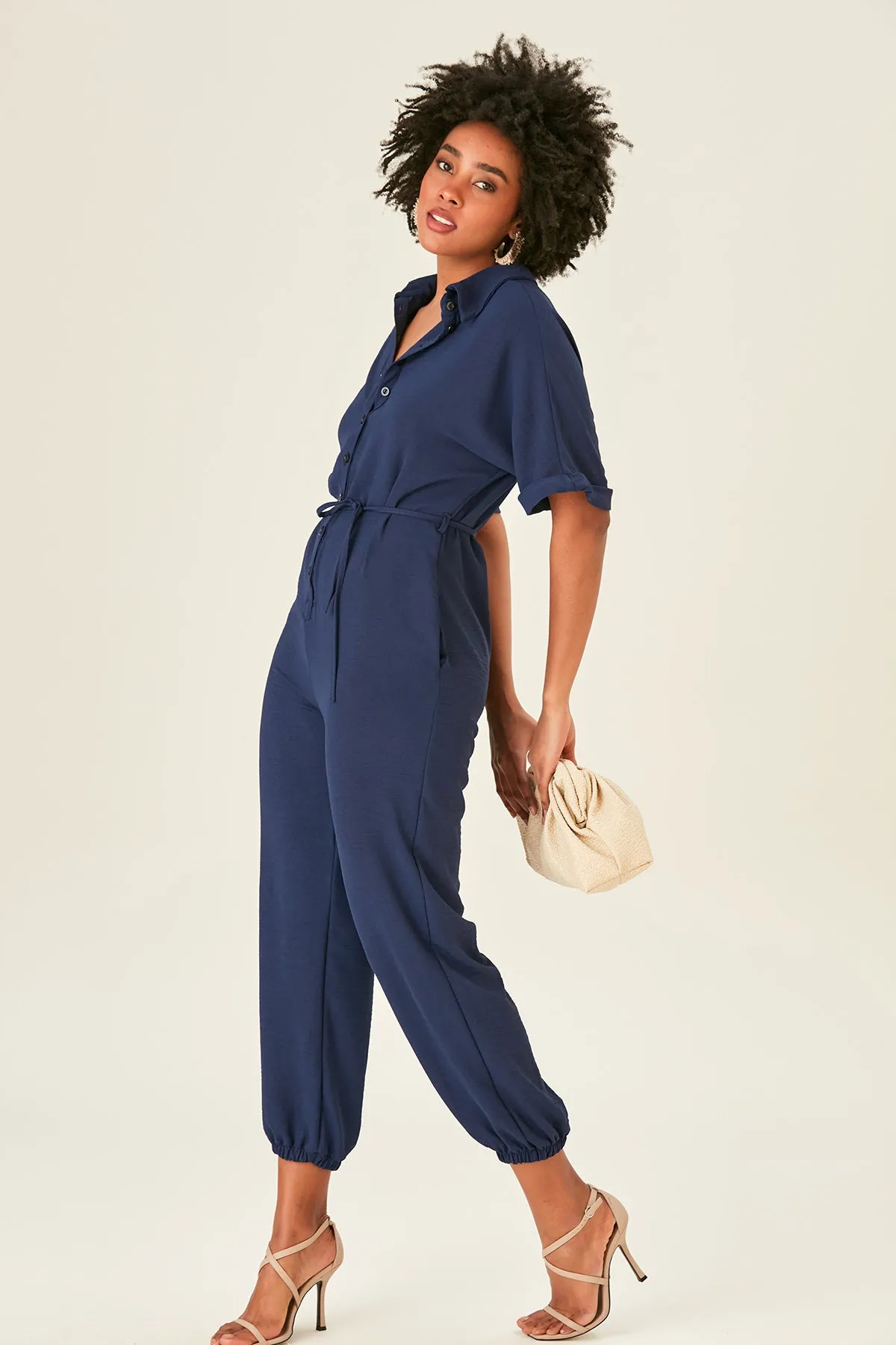 Shirt Jumpsuit in Navy
