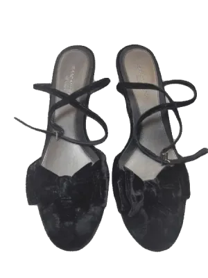 Shoes Black Velvet 5" Wedge Peep Toe Slides with Back Ankle Strap Size 9 SKU 000131