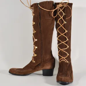 SOLD Vintage Brown Suede Lace Up Boots, For Costume, Study or Restoration Size 9 1/2-10 AS-IS