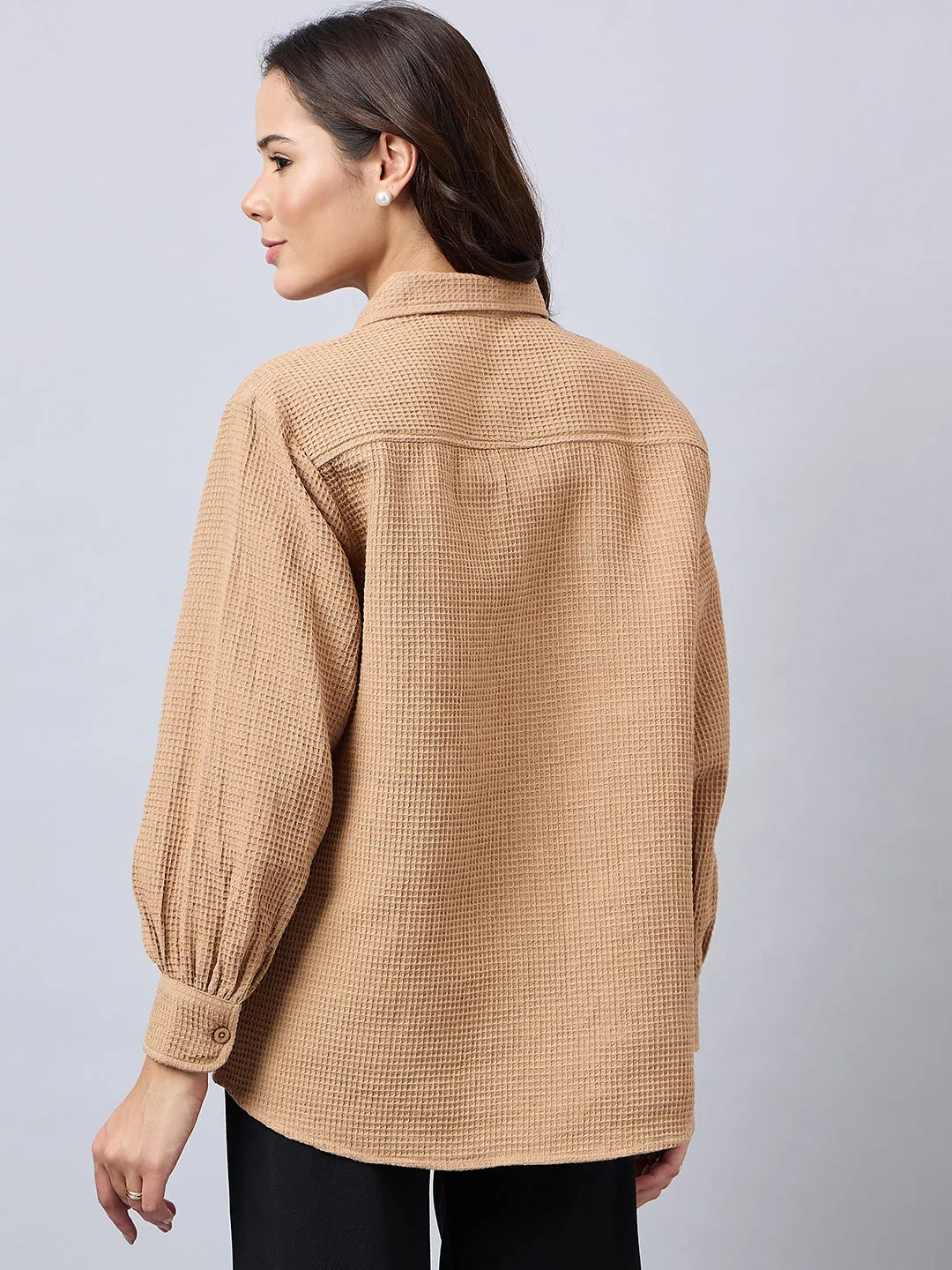 Style Quotient Women Solid Self Design Cotton Oversize Shirt