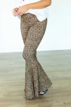 The Wild Ones Leopard Flare Pants, Tan: Multi / XL