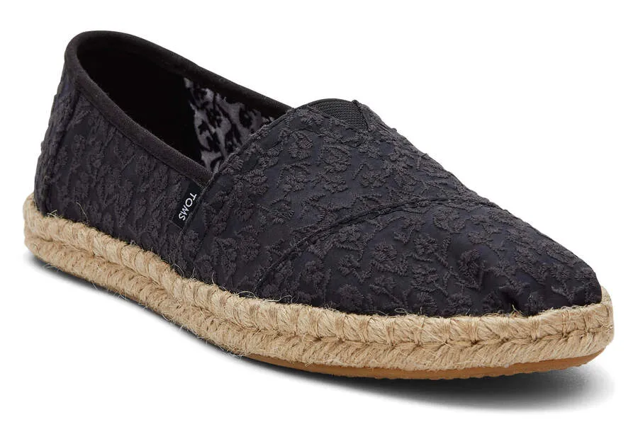 TOMS Womens Alpargata Floral Lace Rope Espadrille - Black