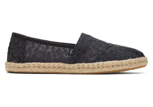 TOMS Womens Alpargata Floral Lace Rope Espadrille - Black