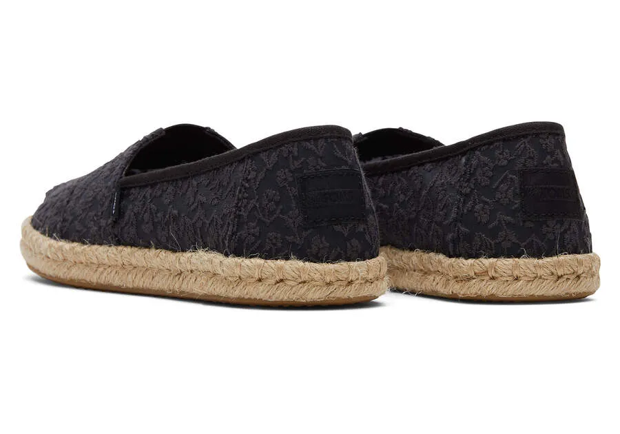 TOMS Womens Alpargata Floral Lace Rope Espadrille - Black