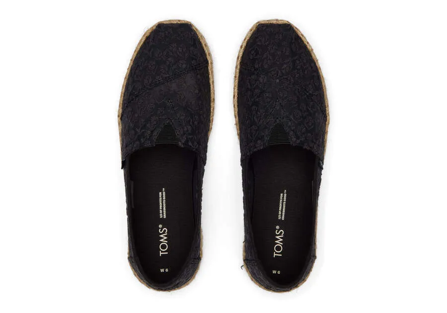 TOMS Womens Alpargata Floral Lace Rope Espadrille - Black